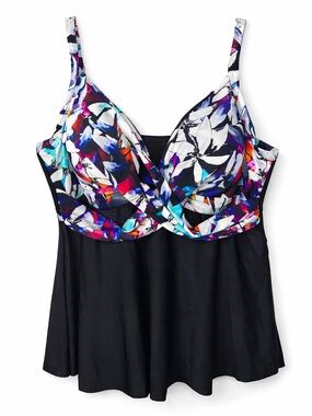 Swimsuits For All Floral Swim Top Tankini Black Size 24 Plus Floral Resort Beach